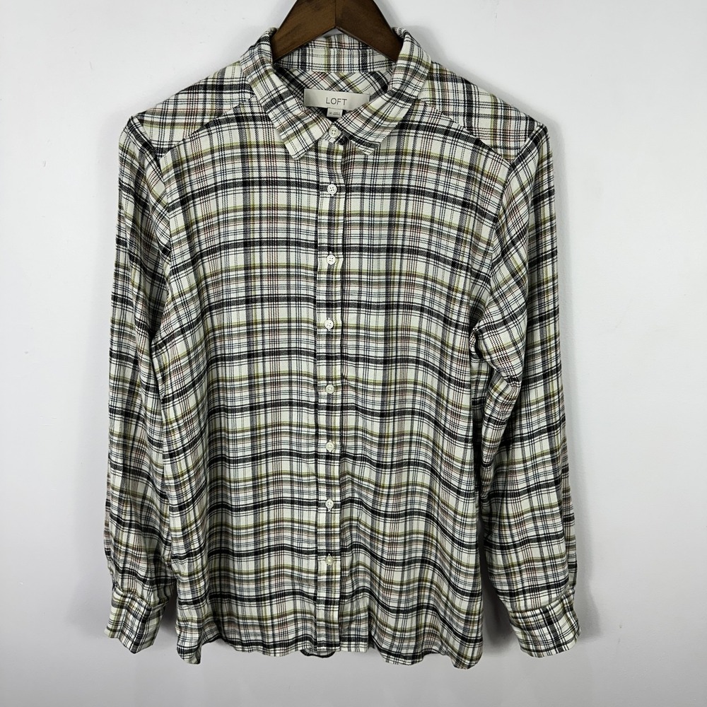 LOFT Plaid Button Down Shirt Women Medium Long Sleeve Preppy Academia‎ Cottage